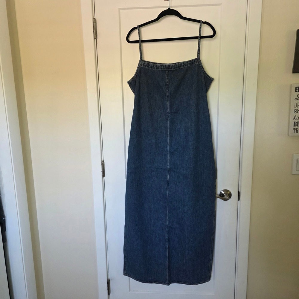 Jones Jeans Vintage‎ 90s Y2K Denim Maxi Dress Size 16 Medium Wash Cotton Slit